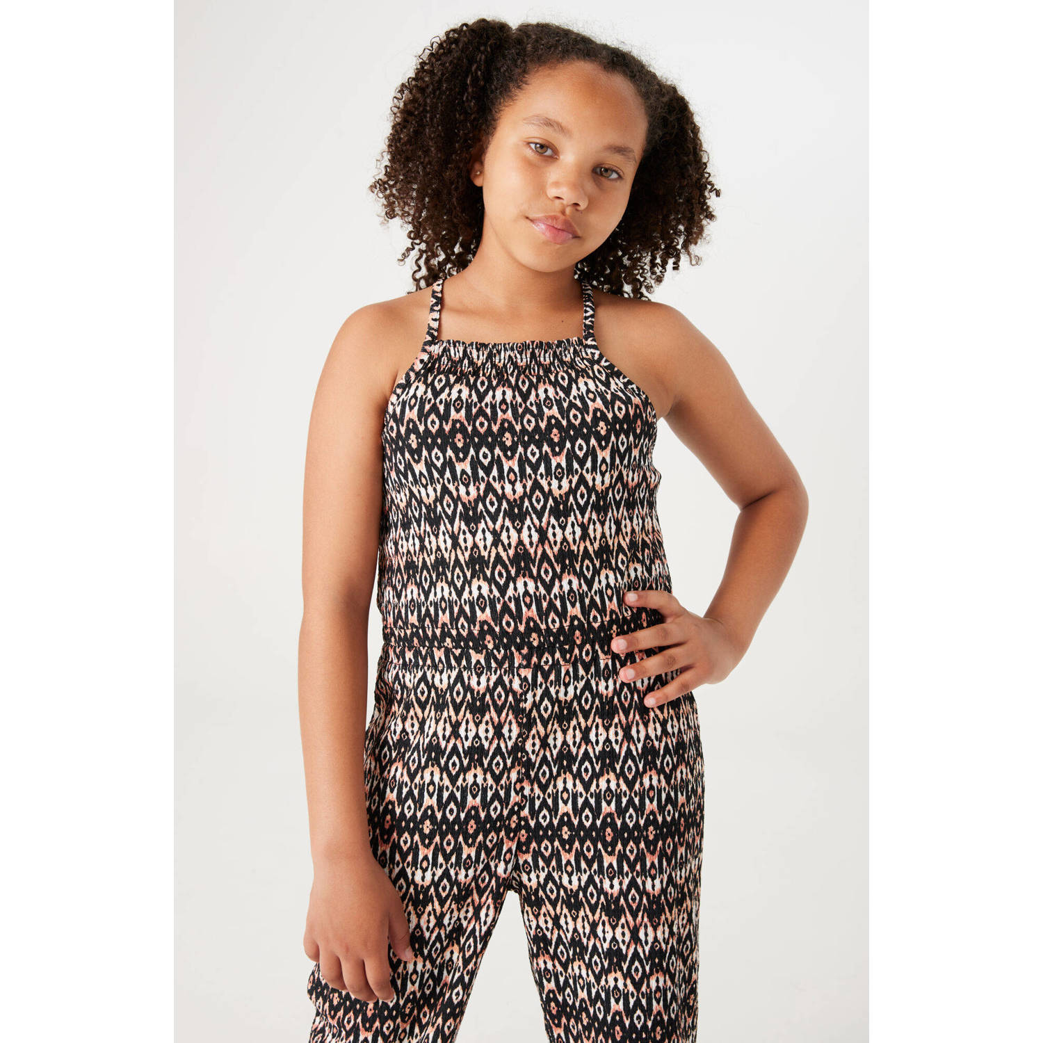 Garcia jumpsuit van polyester zwart ecru oranje