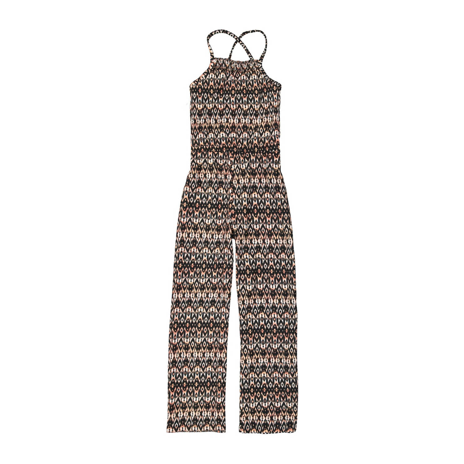 Garcia jumpsuit van polyester zwart ecru oranje All over print 176