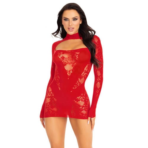 Leg Avenue kanten mini jurk rood afbeelding