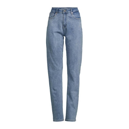 Raizzed high waist straight jeans met studs medium blue denim