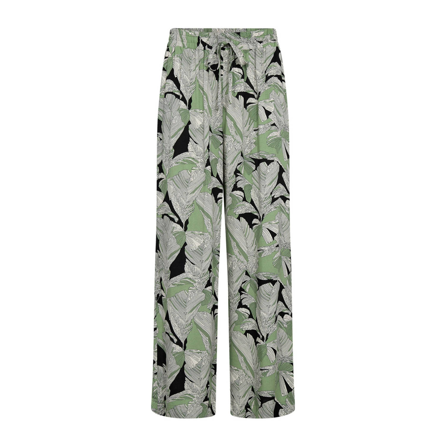 Soyaconcept wide leg broek met all over print groen zwart