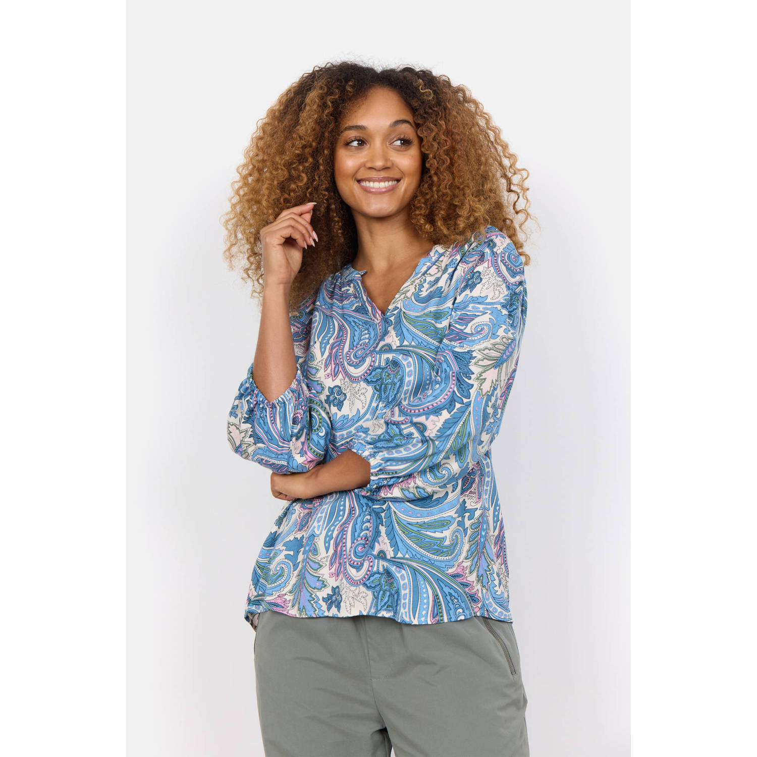 Soyaconcept top DONIA met all over print blauw wit