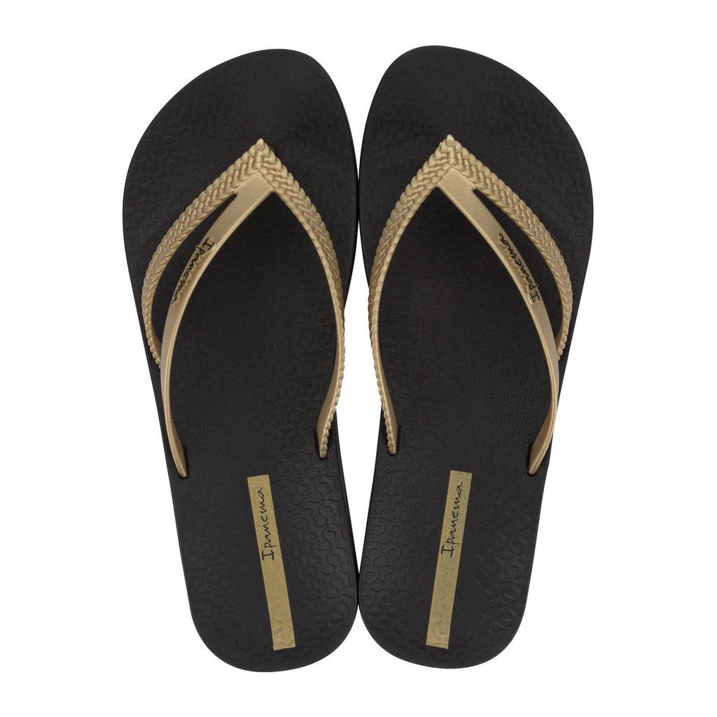 Zwart en gouden dames Ipanema Anatomic Bossa Soft teenslippers van rubber