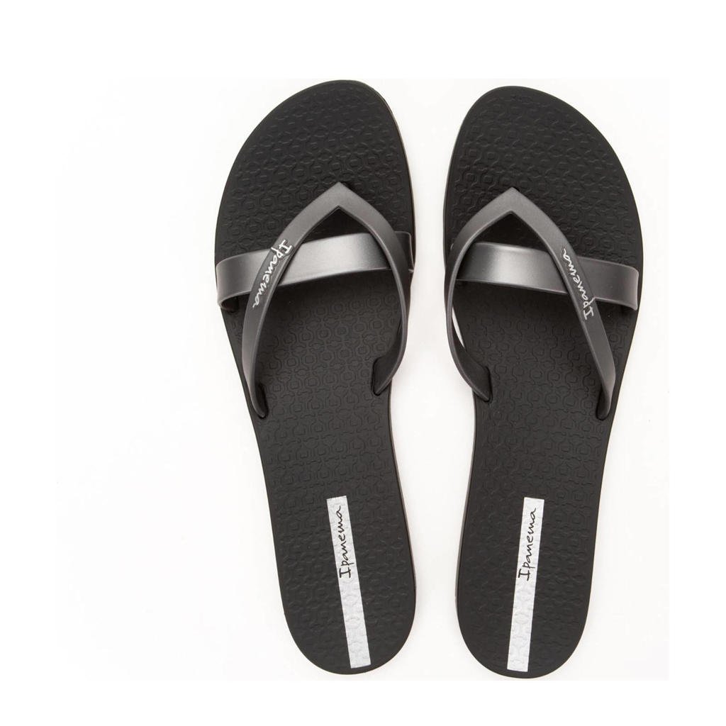 Zilver en zwarte dames Ipanema Kirei teenslippers van rubber