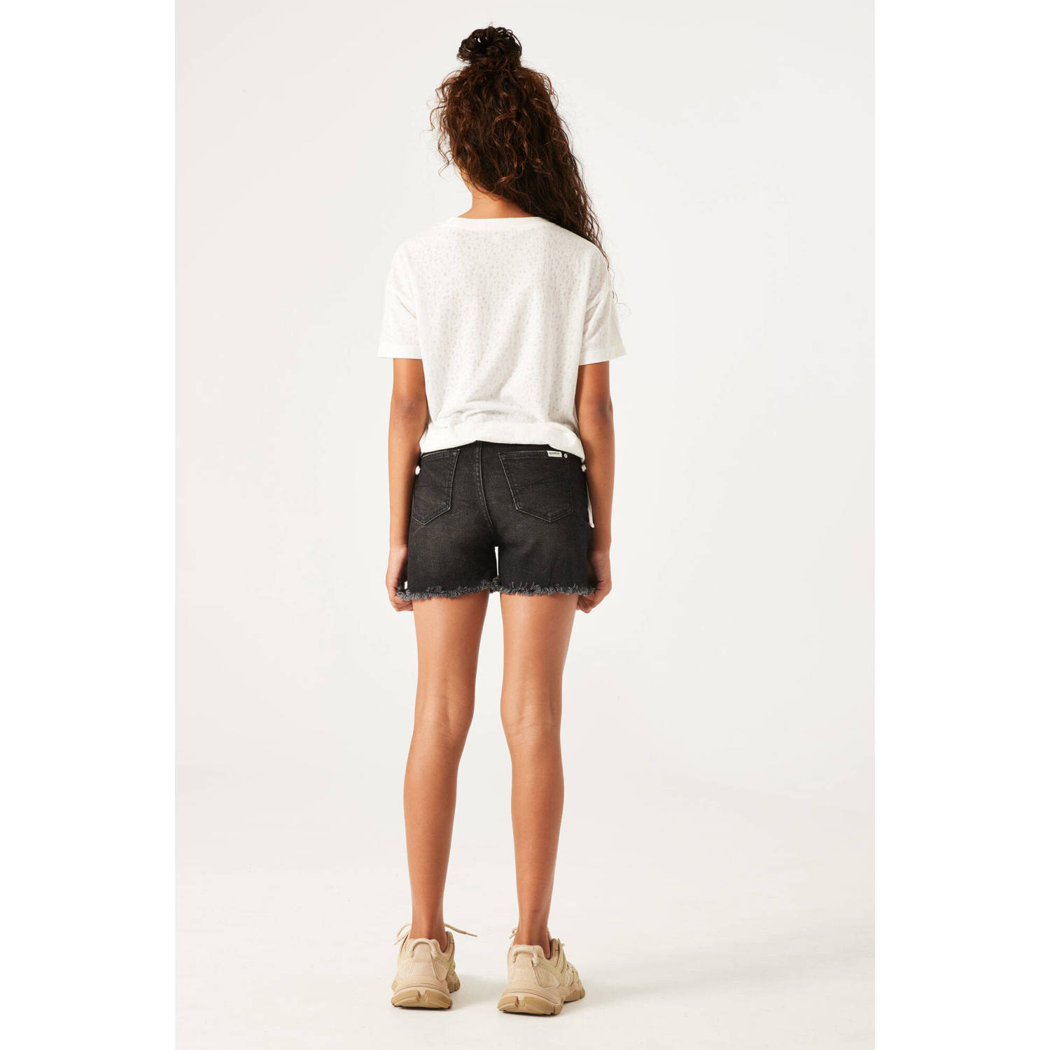 Garcia T-shirt van polyester ecru zwart geel