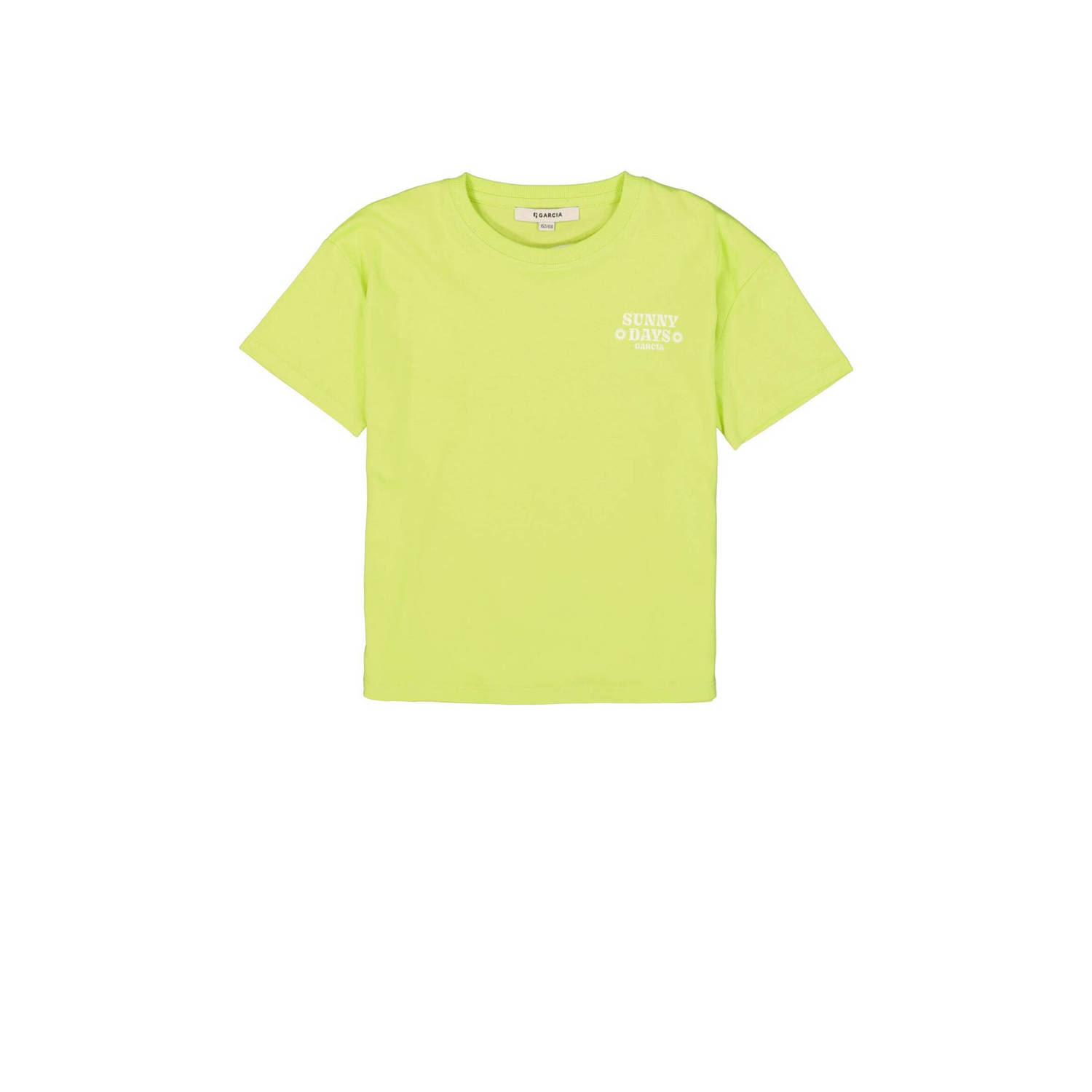 Garcia T-shirt met tekst lime Geel Meisjes Katoen Ronde hals Tekst 128 134