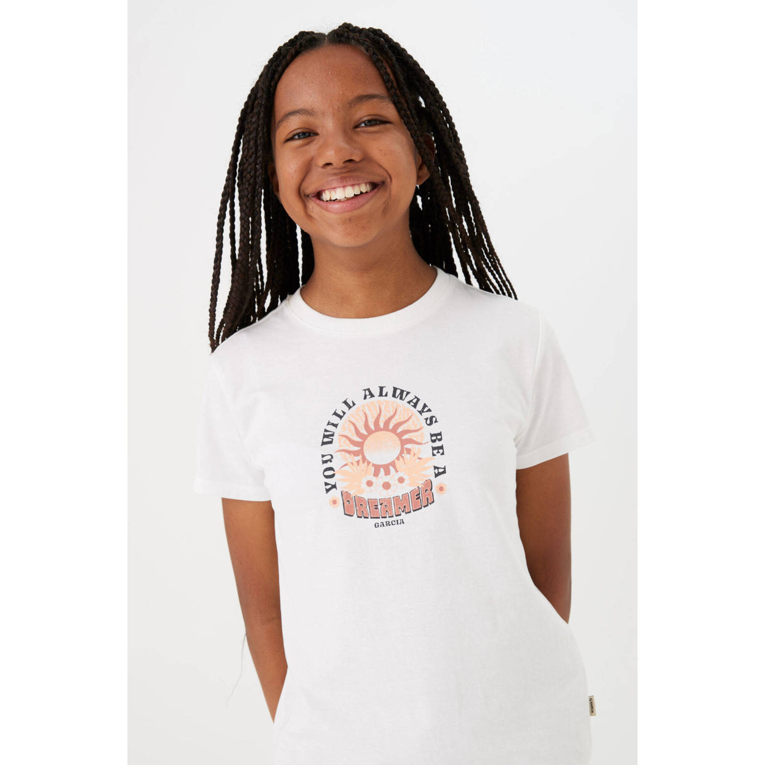 Garcia T-shirt met printopdruk wit roze