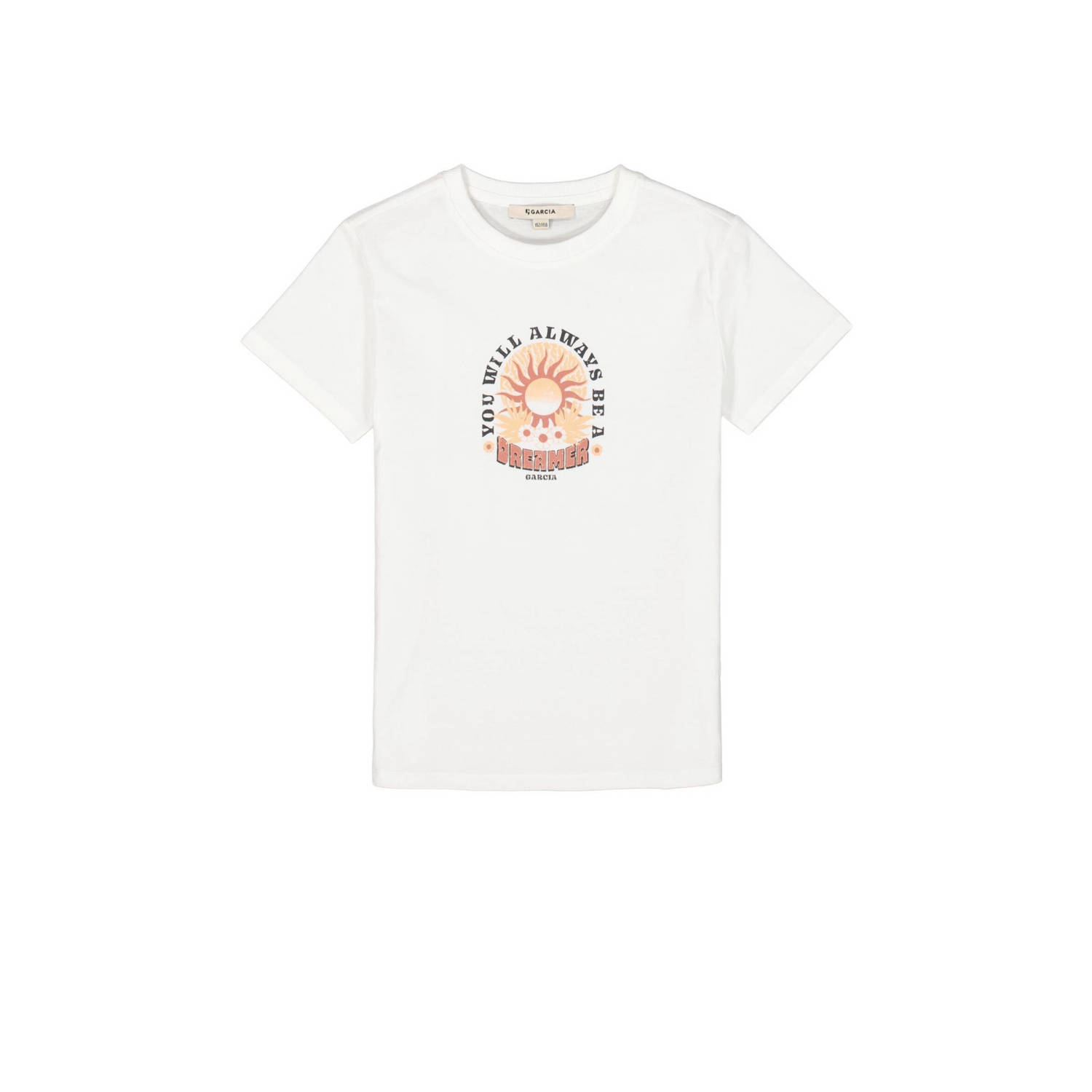 Garcia T-shirt met printopdruk wit roze Meisjes Katoen Ronde hals Printopdruk 164 170