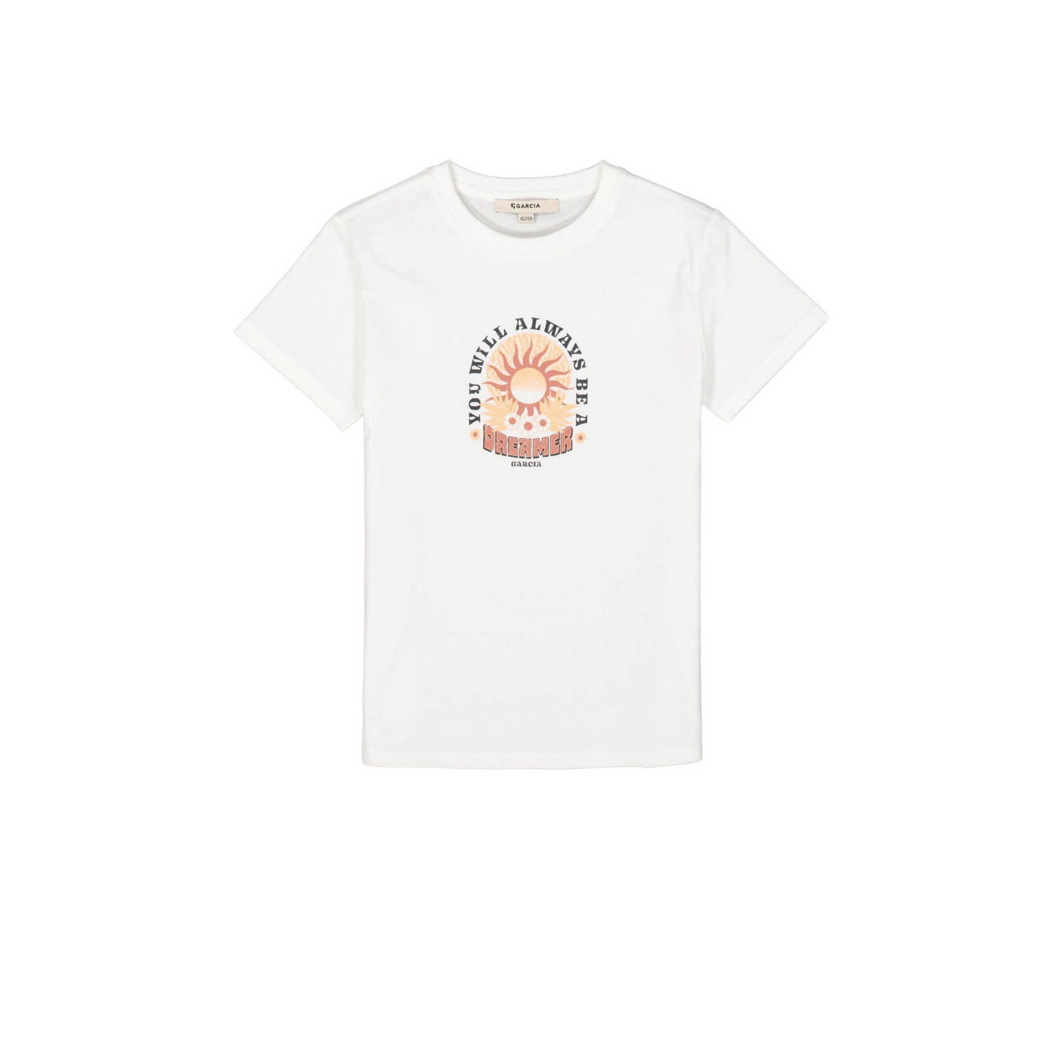 Garcia T-shirt met printopdruk wit roze Meisjes Katoen Ronde hals Printopdruk 128 134