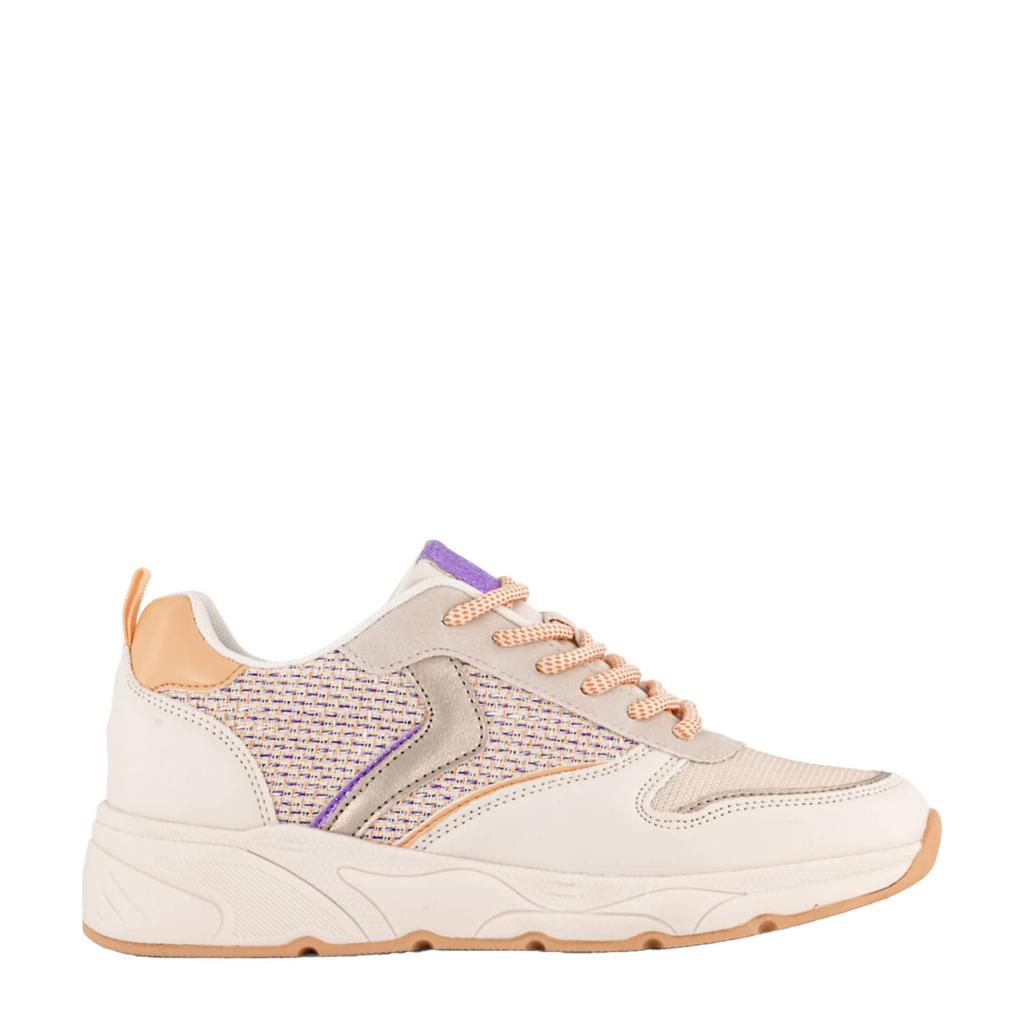 Ecru dames Graceland chunky sneakers van mesh/imitatie leer/rubber met veters