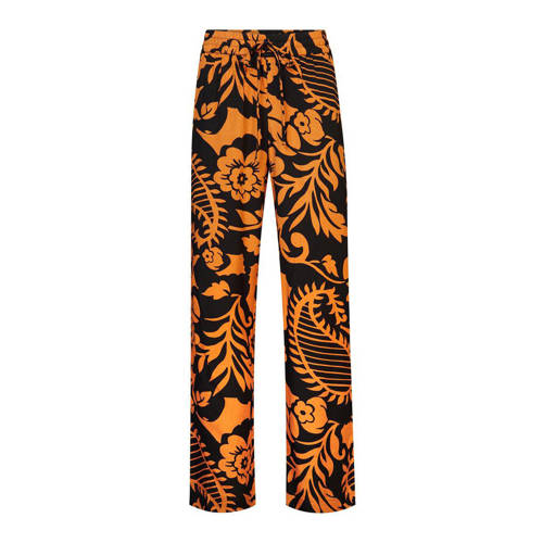 Miss Etam regular fit pantalon Dianne met jacquard oranje/zwart