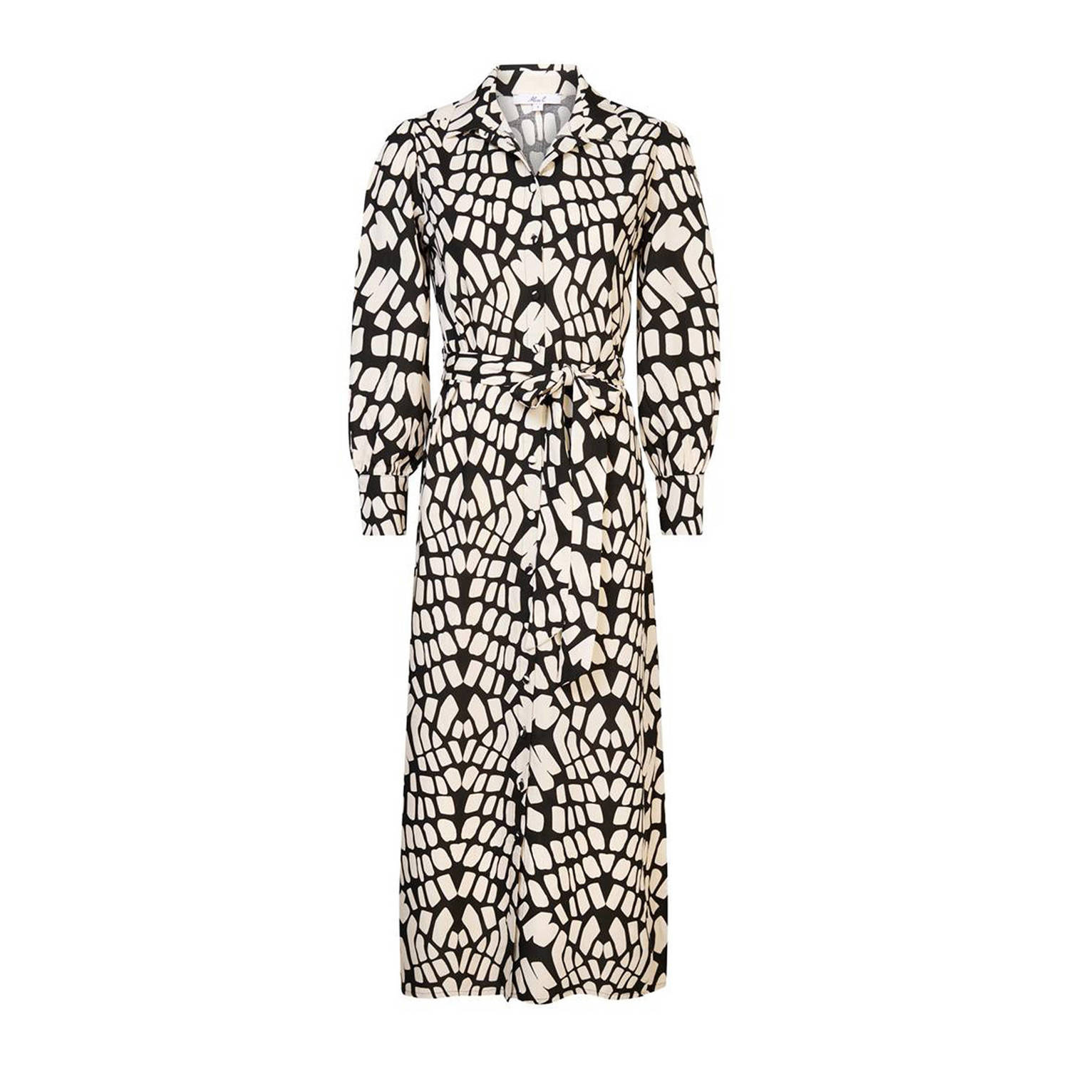 Miss Etam maxi blousejurk Carlijn met all over print zwart wit