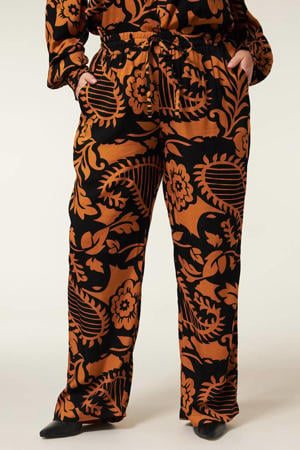 wide leg pantalon Dianne met all over print oranje/zwart