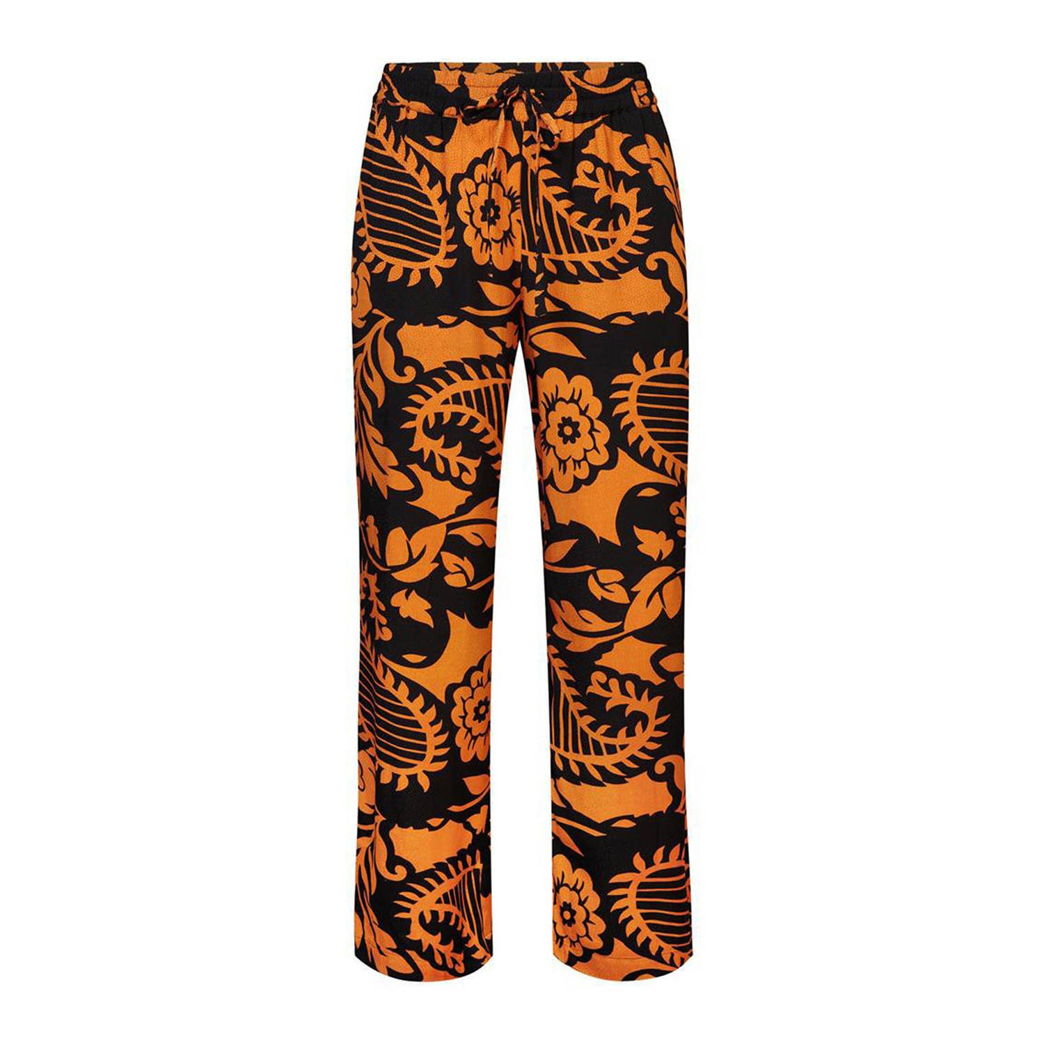 Miss Etam Plus wide leg pantalon Dianne met all over print oranje zwart