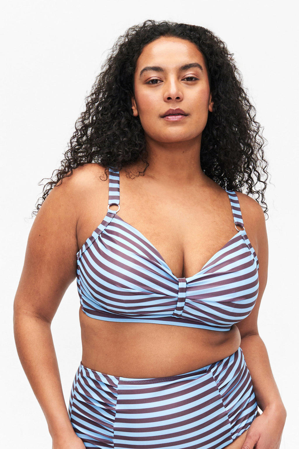 Zizzi voorgevormde beugel bikinitop STENNA lichtblauw/bruin