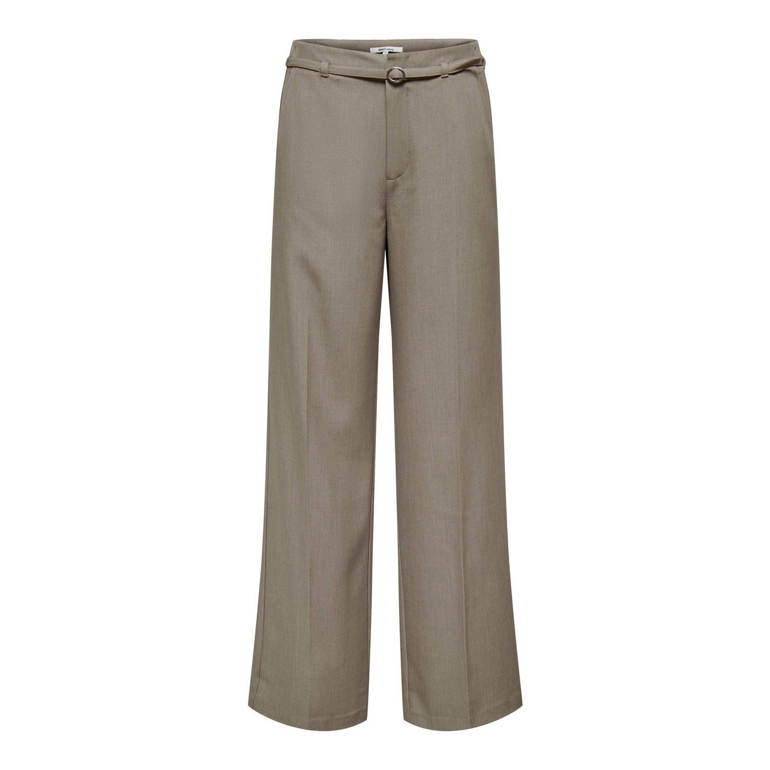 ONLY high waist straight fit pantalon ONLHELENE van gerecycled polyester taupe