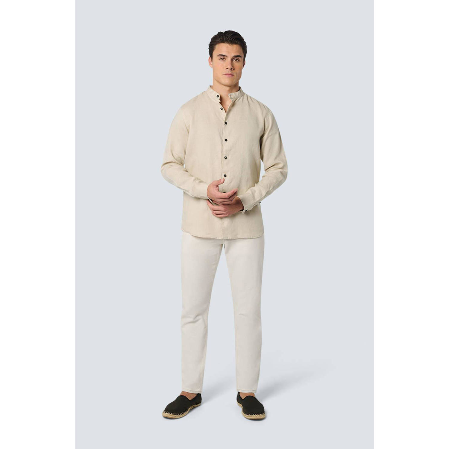 No Excess regular fit overhemd Granddad met logo cement