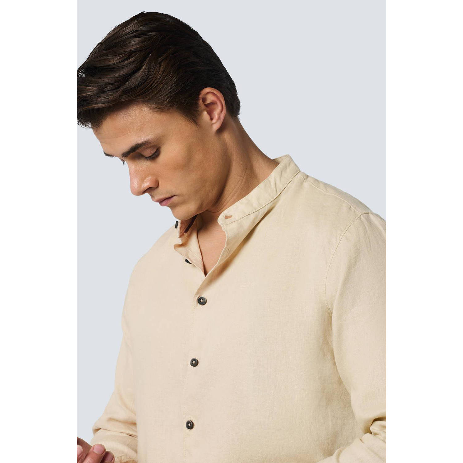No Excess regular fit overhemd Granddad met logo cement