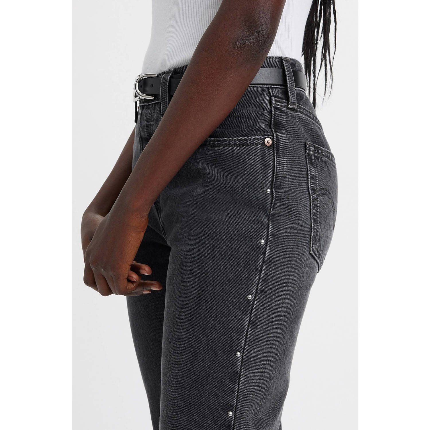 Levi's 501 high waist straight jeans met studs black denim