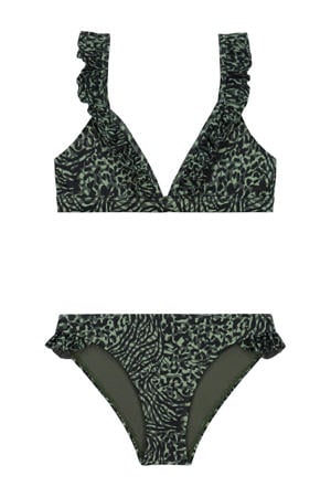 triangel bikini Bella met ruches groen/zwart
