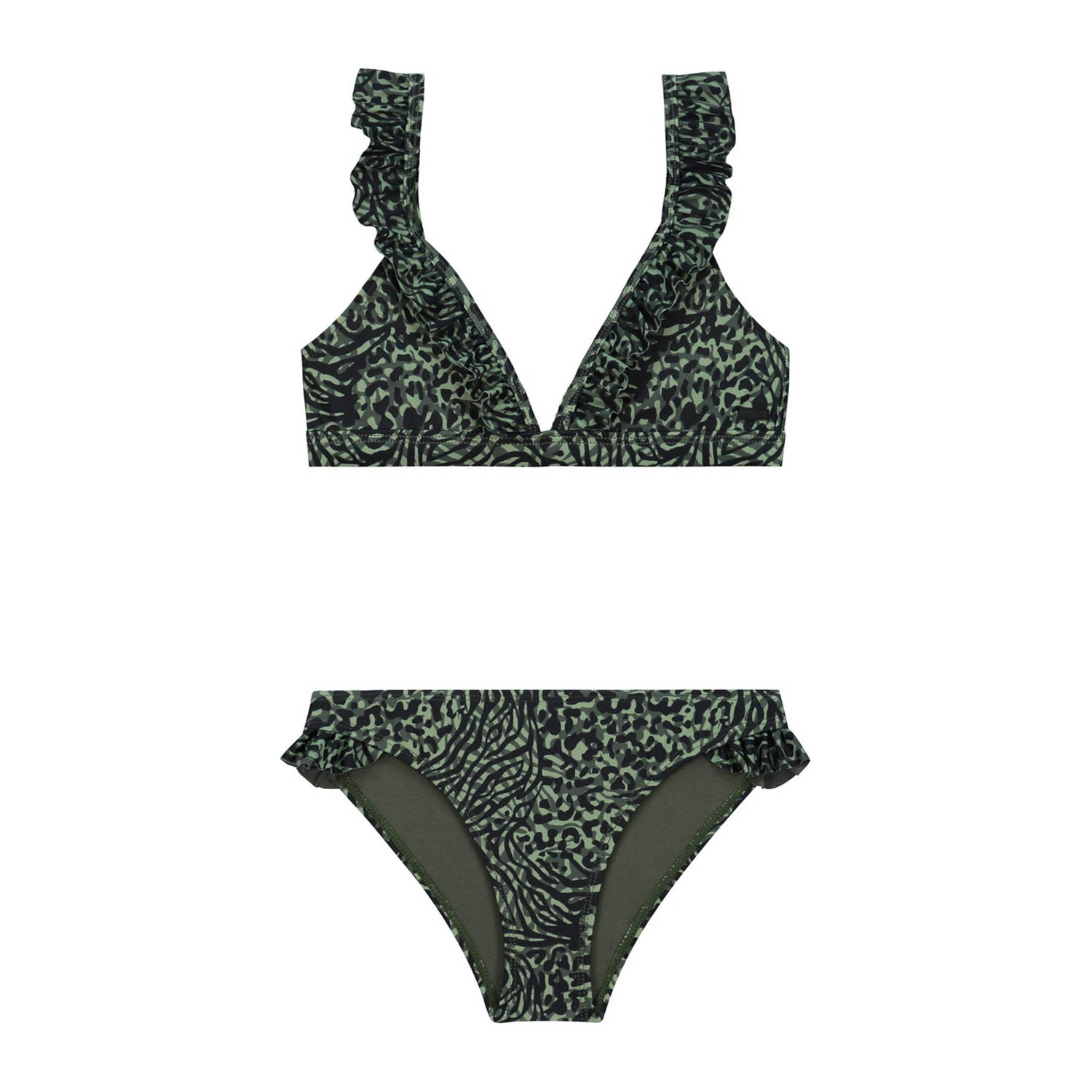 Shiwi triangel bikini Bella met ruches groen zwart Meisjes Polyester All over print 122 128