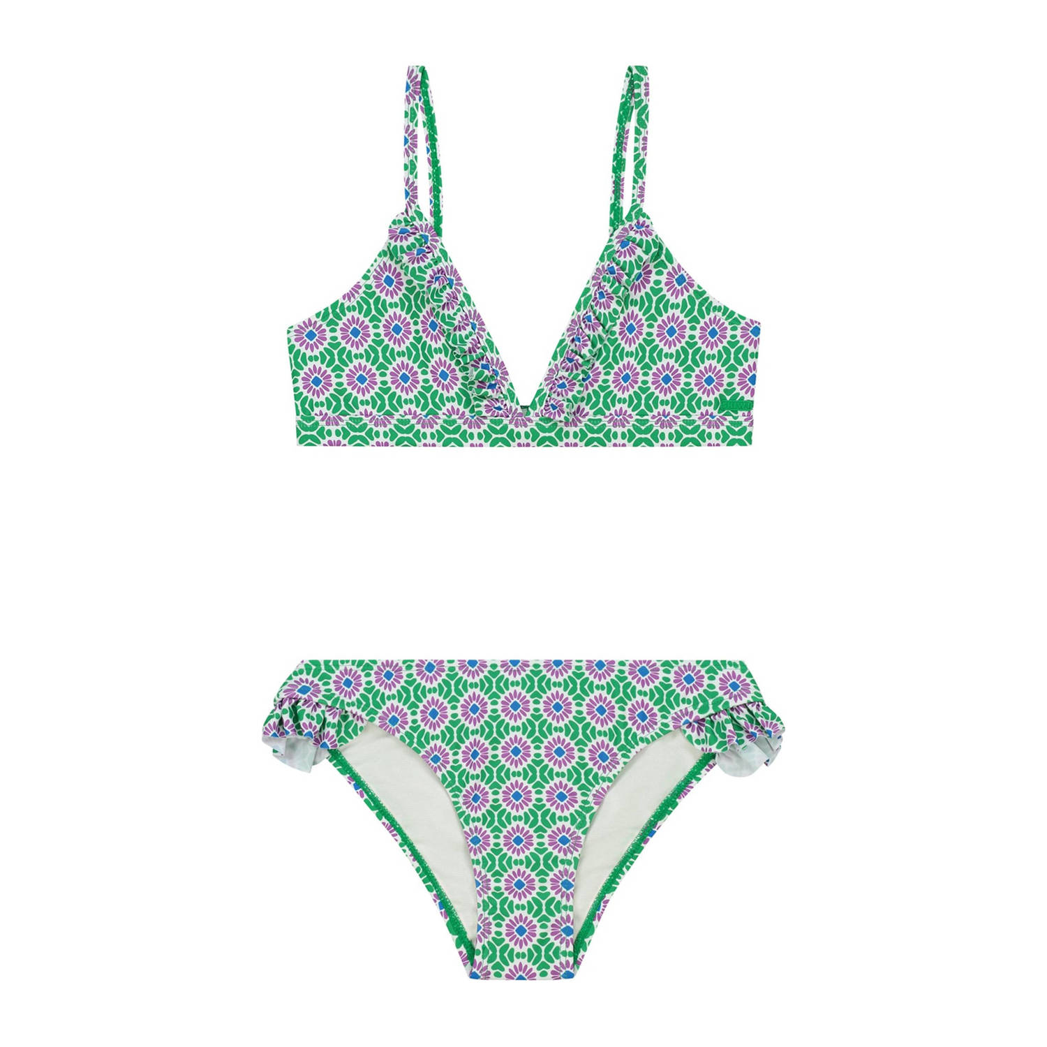 Shiwi triangel bikini Blake met ruches groen paars wit Meisjes Polyester 170 176