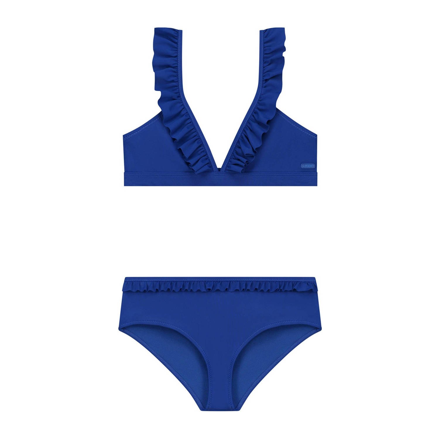 Shiwi triangel bikini Bella met ruches blauw Meisjes Polyester Effen 110 116