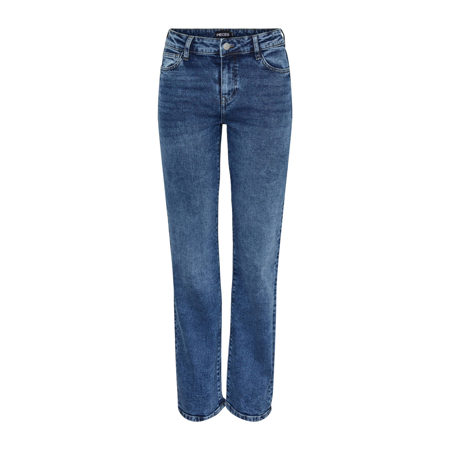 PIECES straight leg jeans PCKELLY medium blue denim