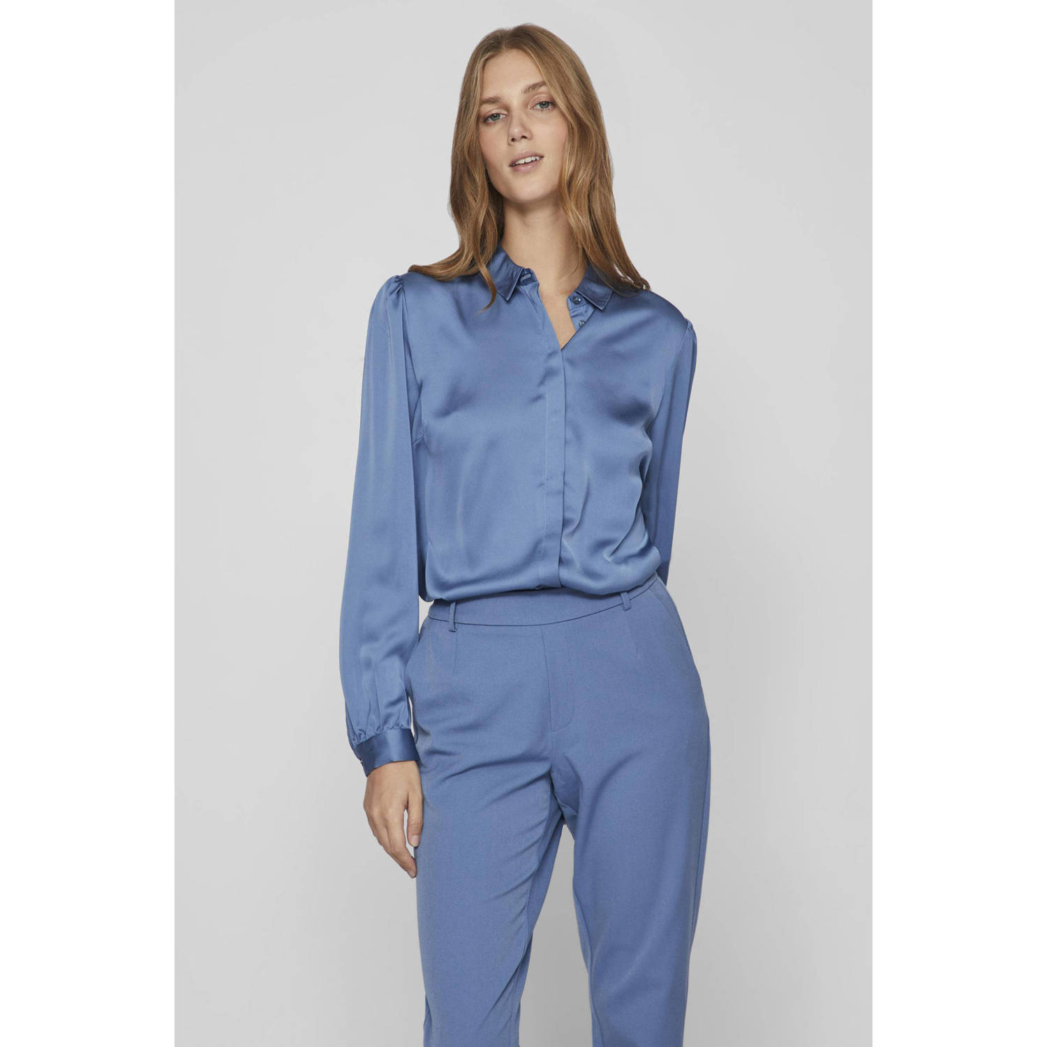 VILA blouse VIELLETTE van gerecycled polyester lichtblauw