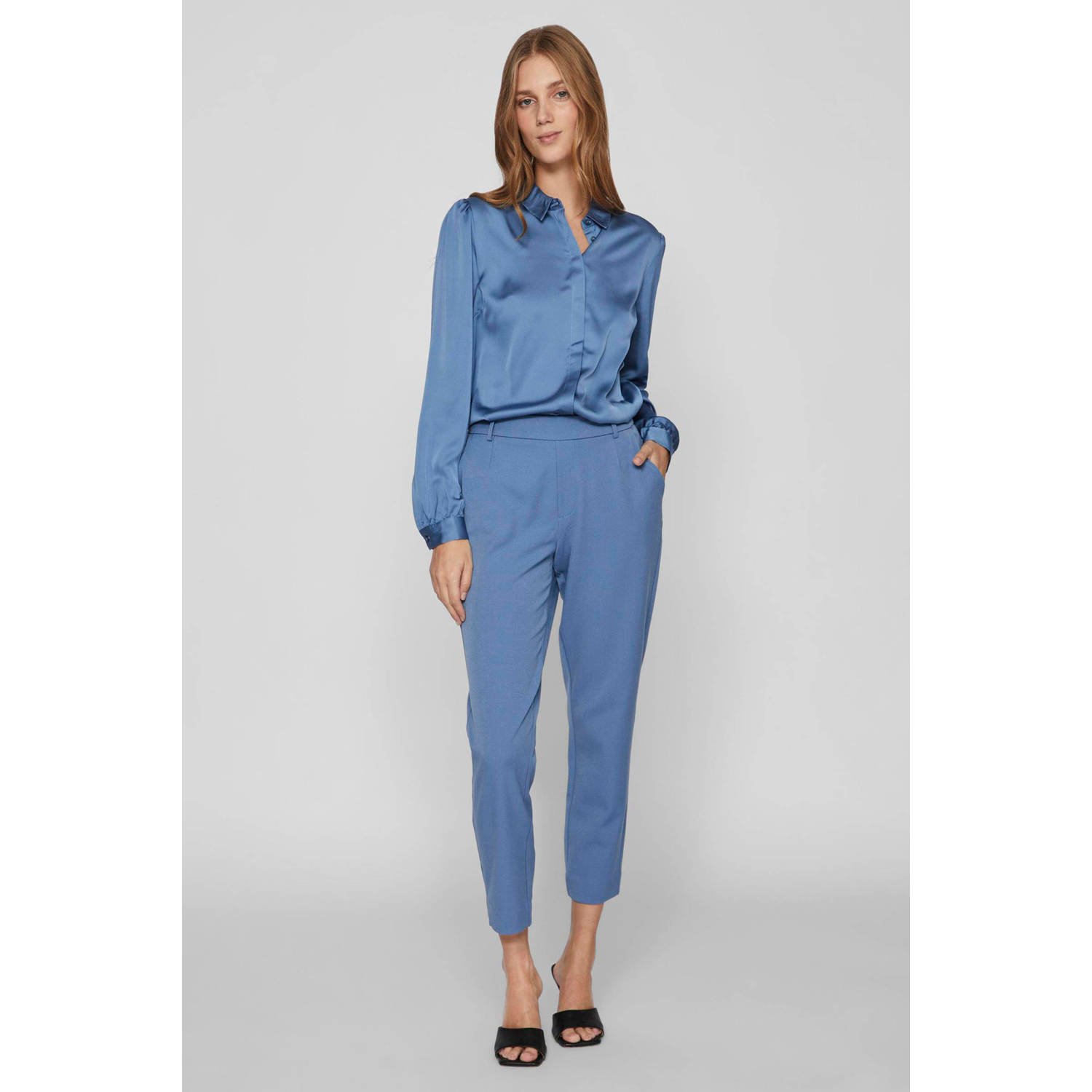 VILA blouse VIELLETTE van polyester lichtblauw