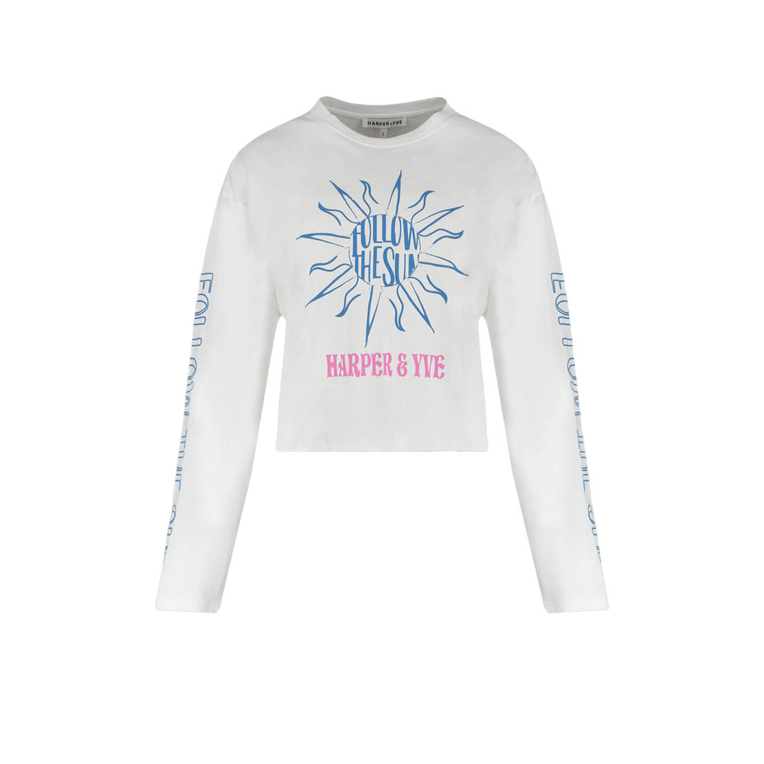 HARPER & YVE crop top Follow the sun met printopdruk wit