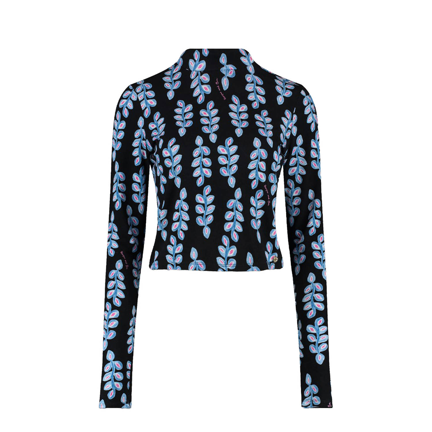 HARPER & YVE crop top Jane met bladprint zwart blauw