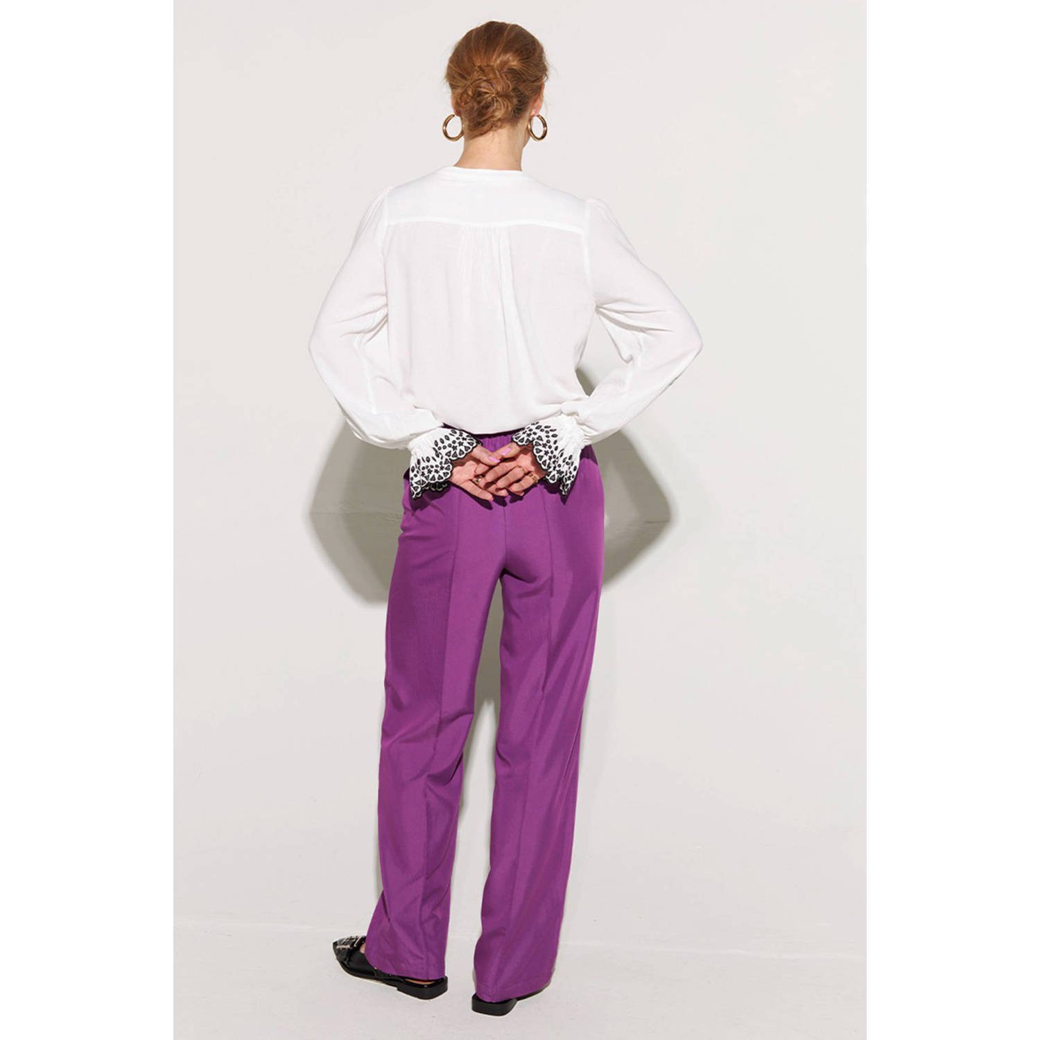 HARPER & YVE high waist straight fit pantalon Hana paars