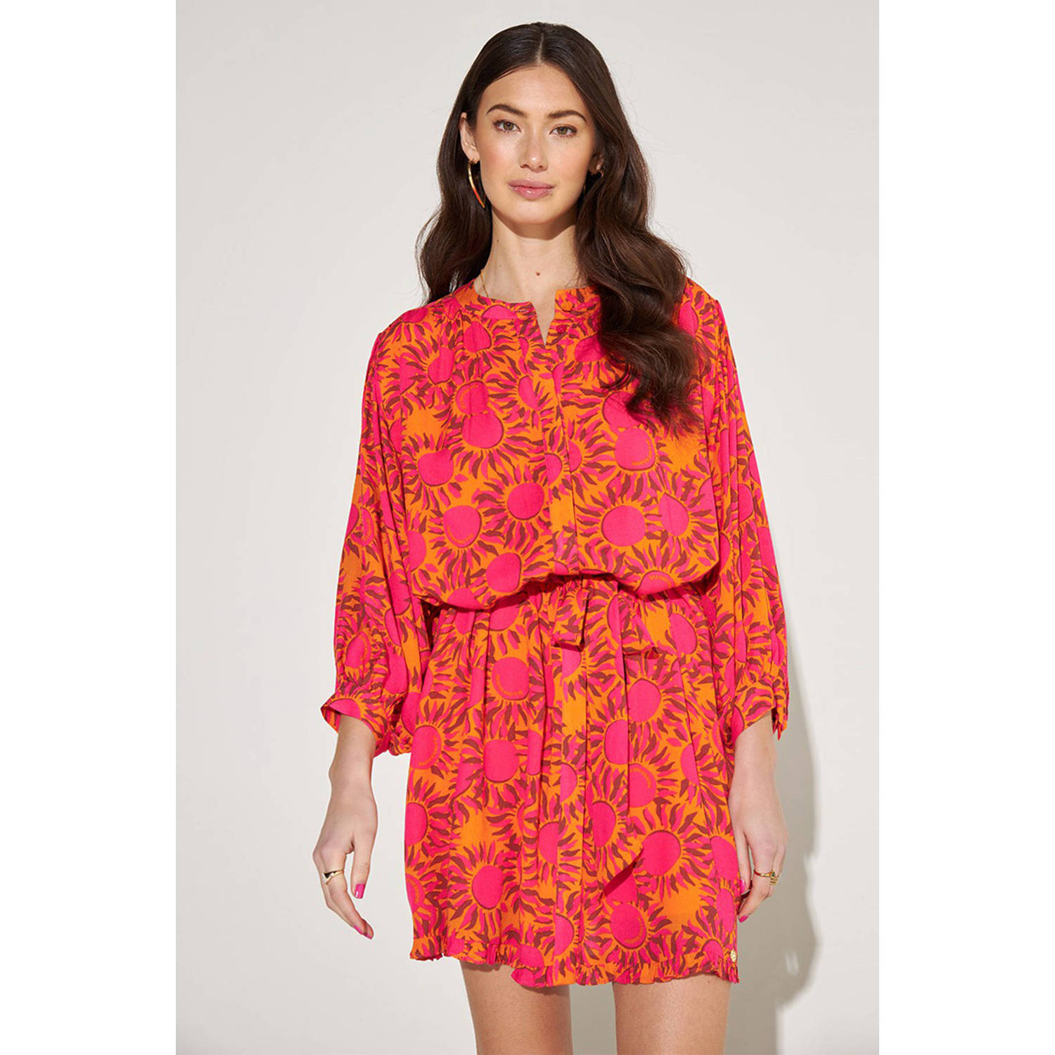 HARPER & YVE blousejurk MAE-DR met all over print en ceintuur roze oranje