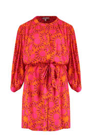 thumbnail: Roze en oranje dames HARPER & YVE blousejurk met ceintuur van viscose met half lange mouwen, ronde hals en knoopsluiting