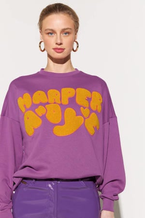 sweater Logo met tekst paars/oranje