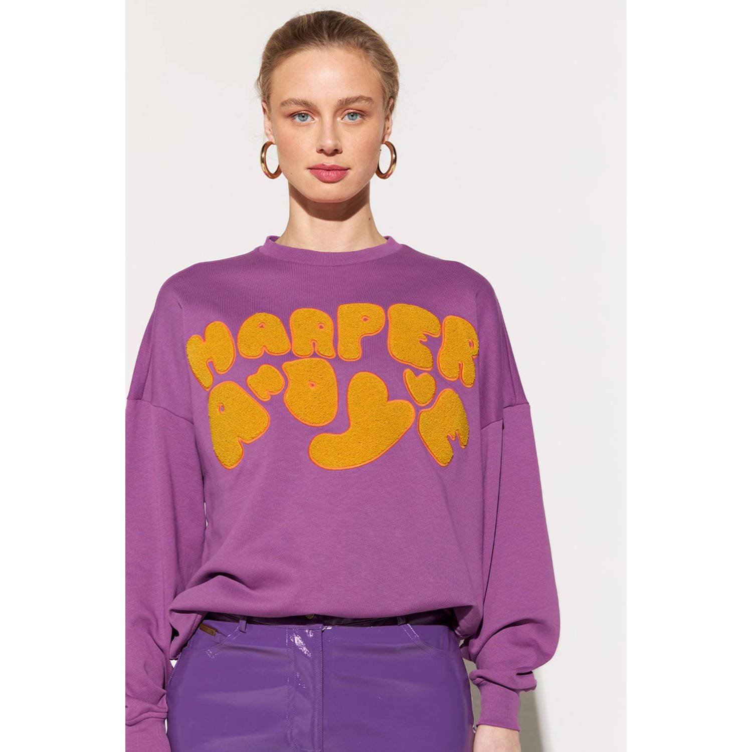 HARPER & YVE sweater Logo met tekst paars oranje
