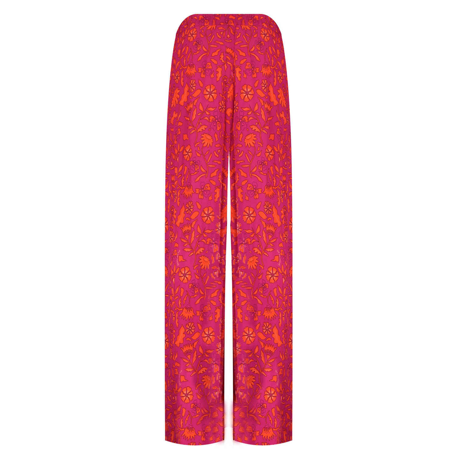 HARPER & YVE gebloemde high waist loose fit pantalon RILEY fuchsia oranje