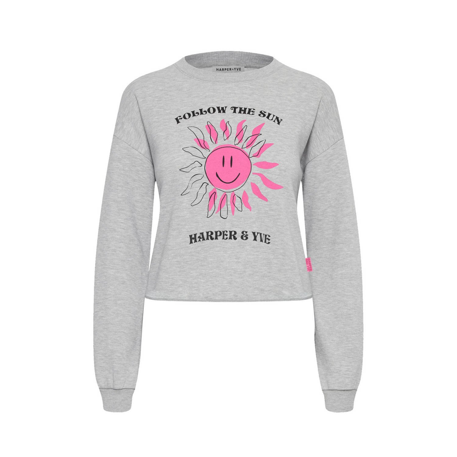 HARPER & YVE sweater SMILEY met printopdruk lichtgrijs roze zwart