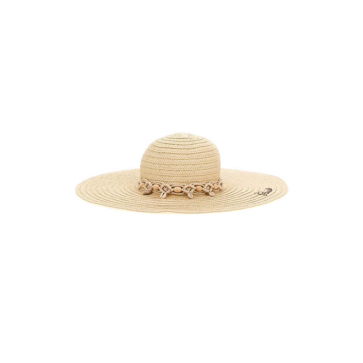 Guess Bruine Fedora Hoed met Kralen en Schelpen Beige Dames