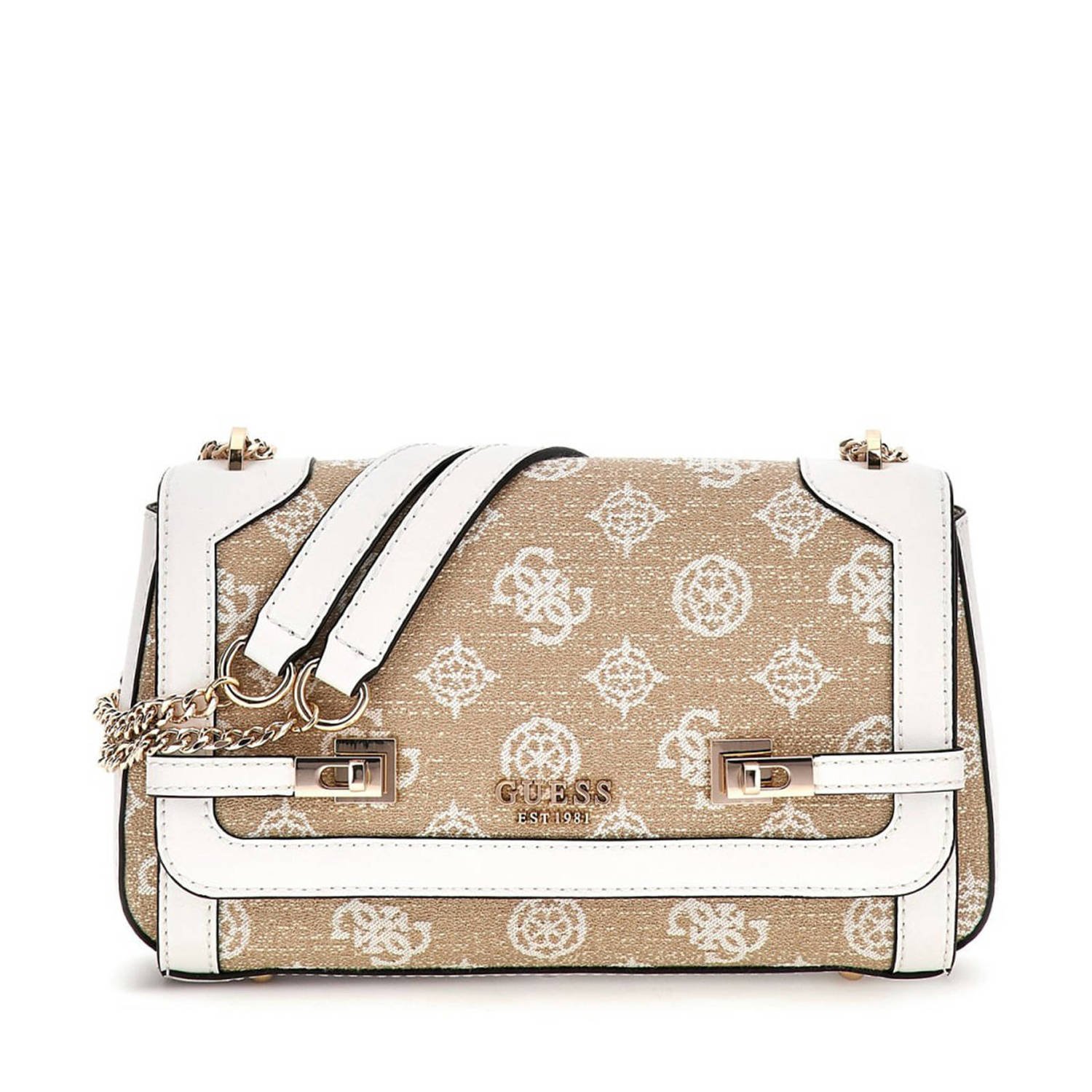 GUESS crossbody tas Loralee met logoprint beige wit