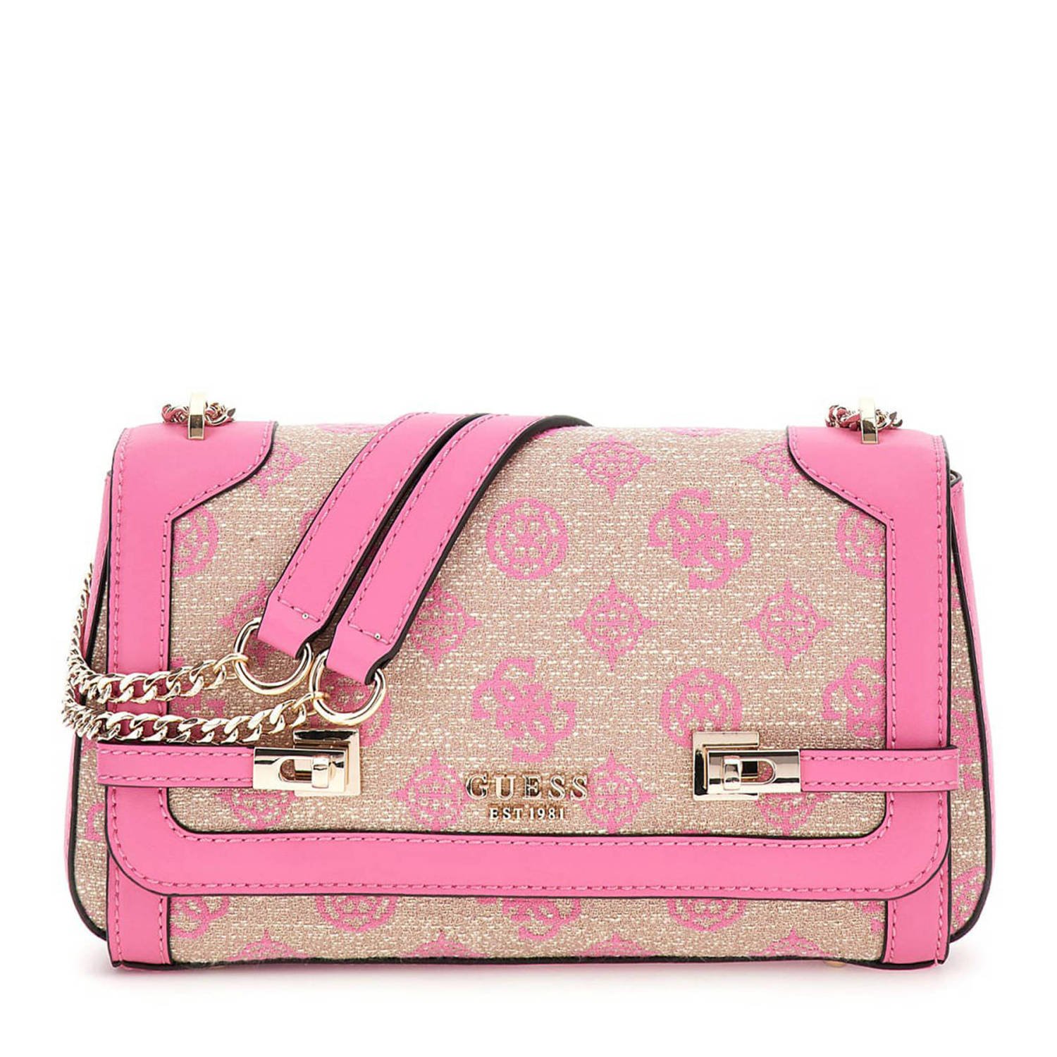 GUESS crossbody tas Loralee met logoprint beige roze