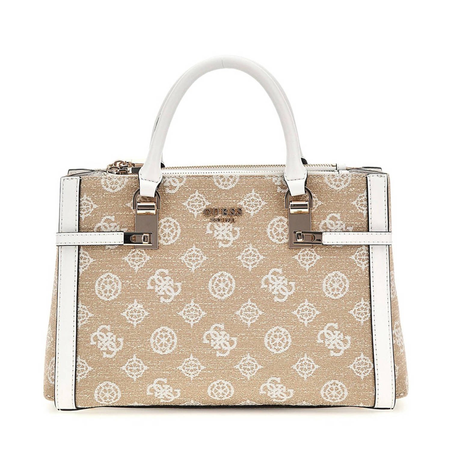 GUESS handtas Loralee met logoprint beige wit