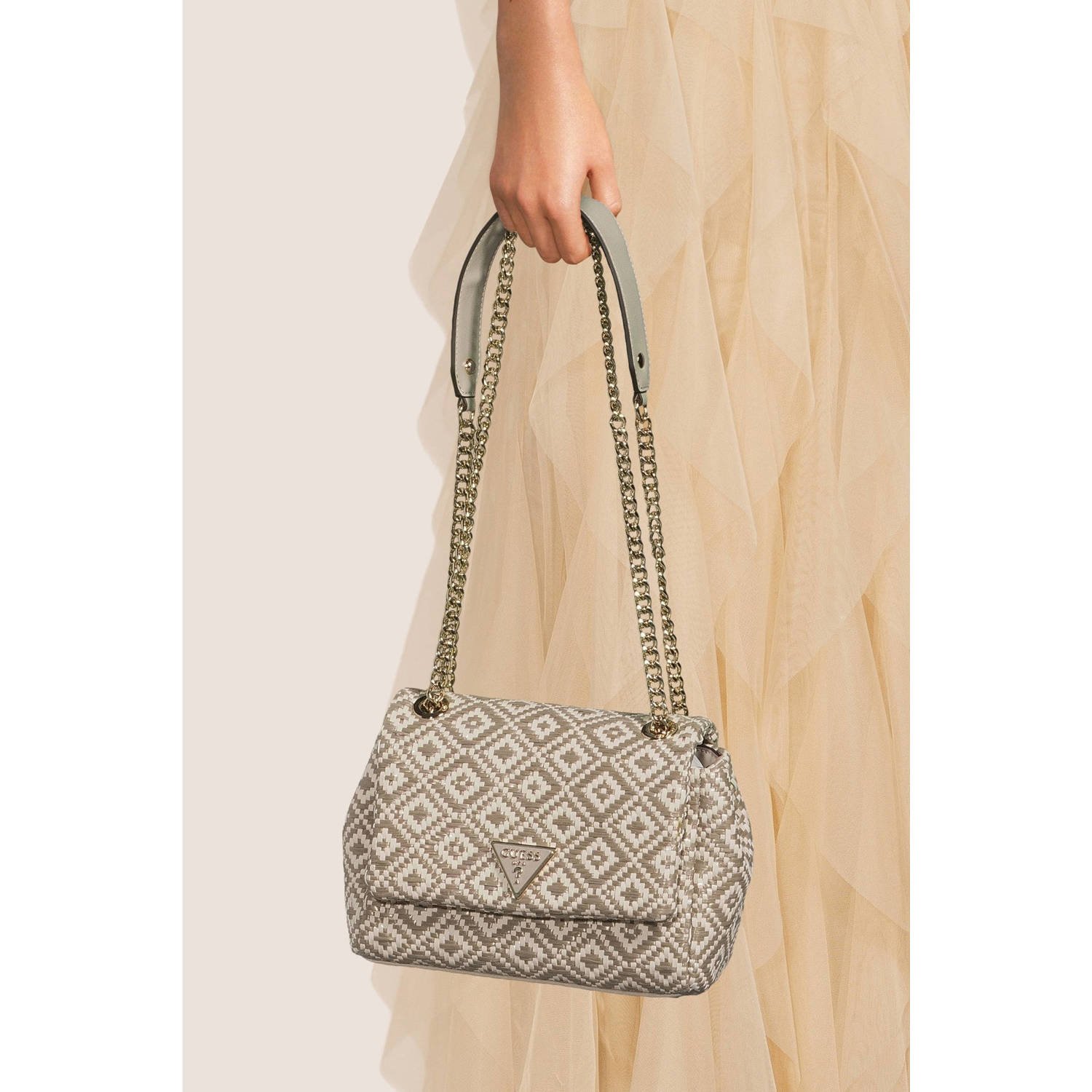 GUESS gevlochten crossbody tas Rianee beige