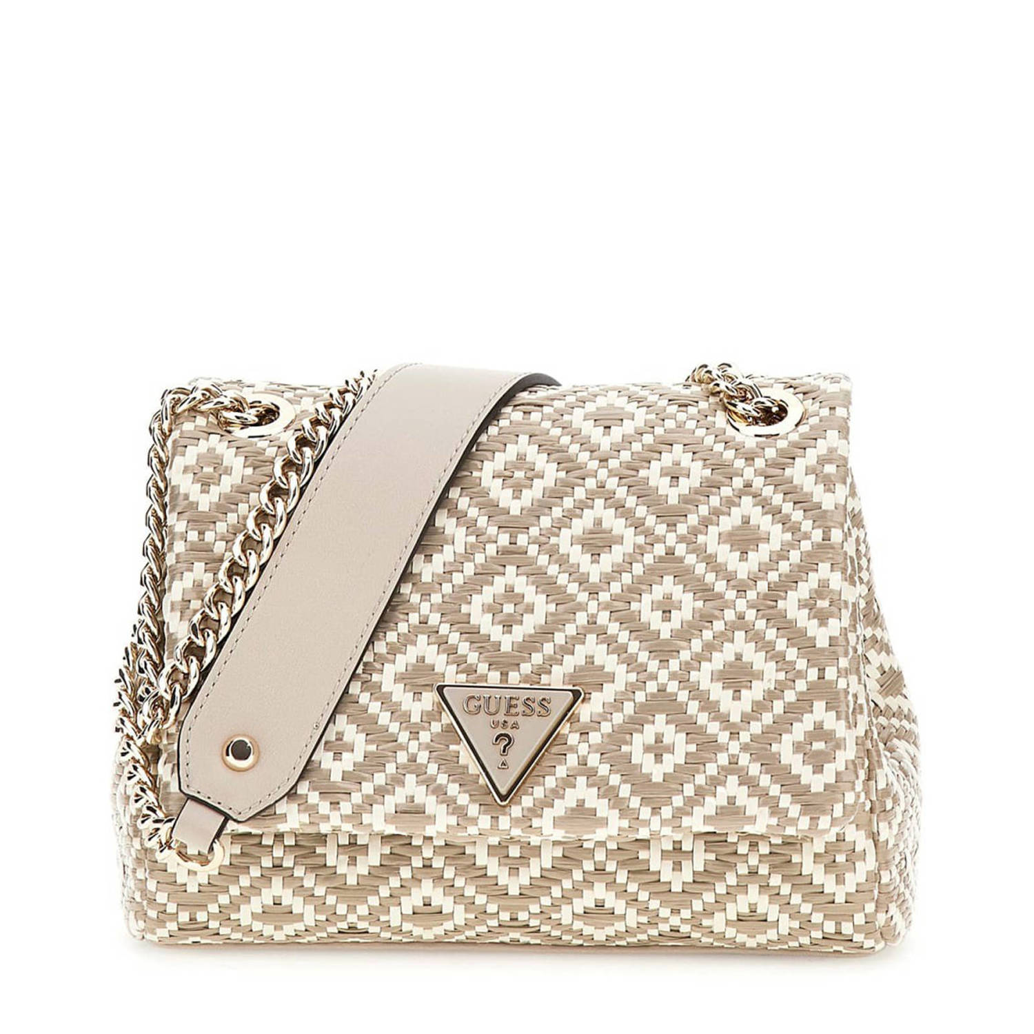 GUESS gevlochten crossbody tas Rianee beige