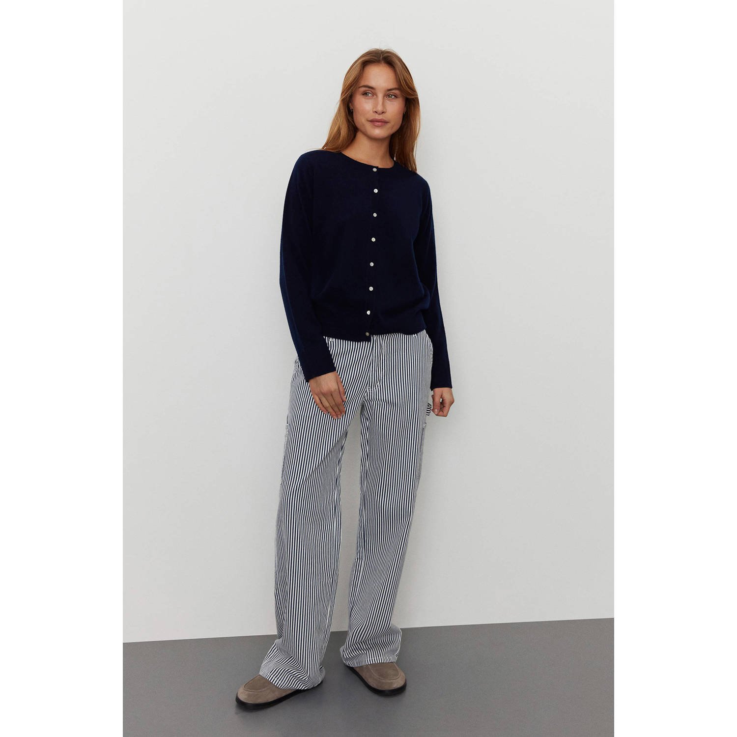 Sofie Schnoor Stijlvolle Loose-Fit Cargo-geïnspireerde Gestreepte Broek Blue Dames