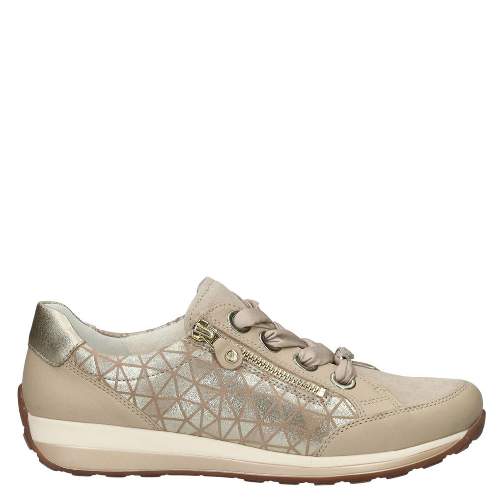 Beige dames Ara Osaka HighSoft leren sneakers met ritssluiting