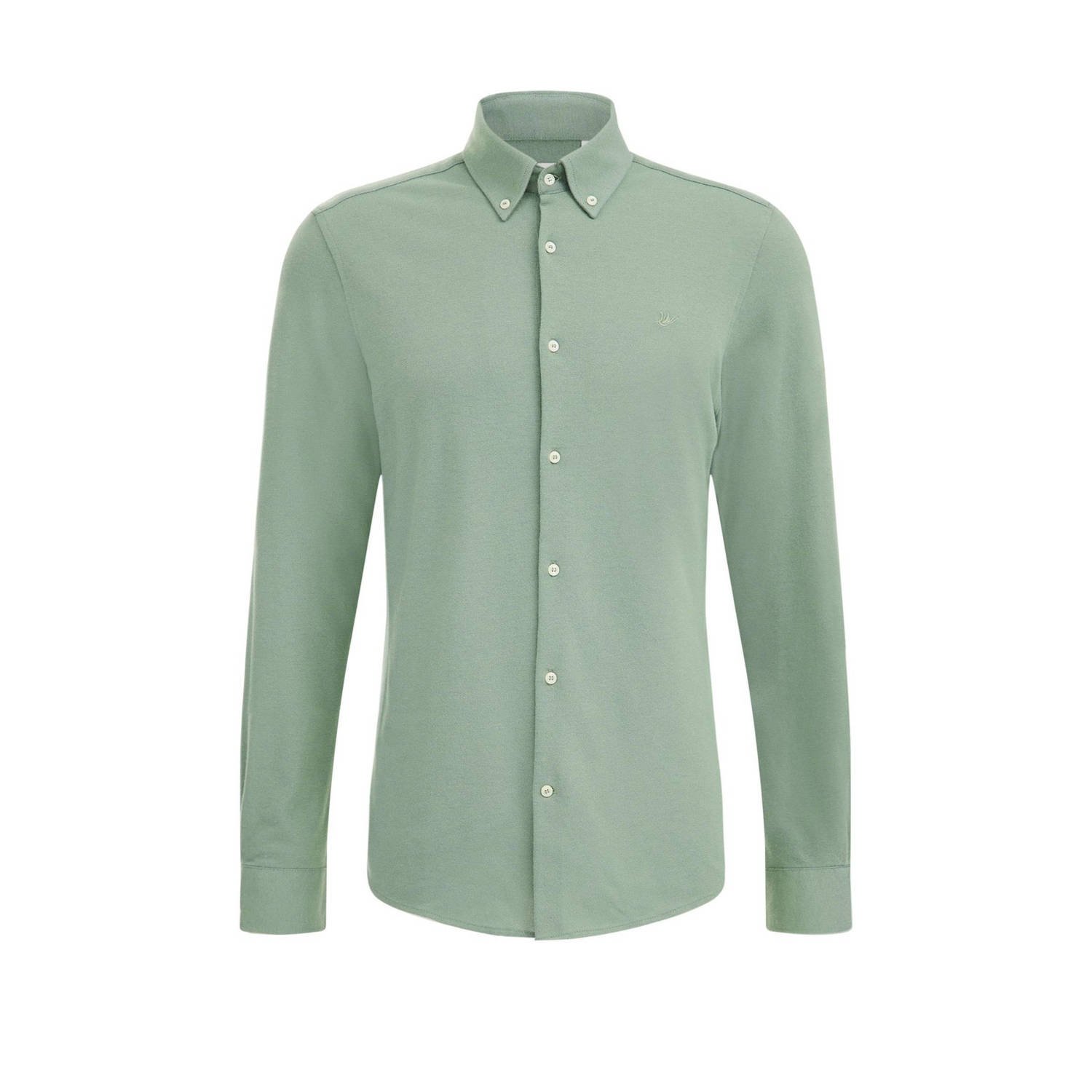 WE Fashion slim fit overhemd Saro met logo lichtgroen