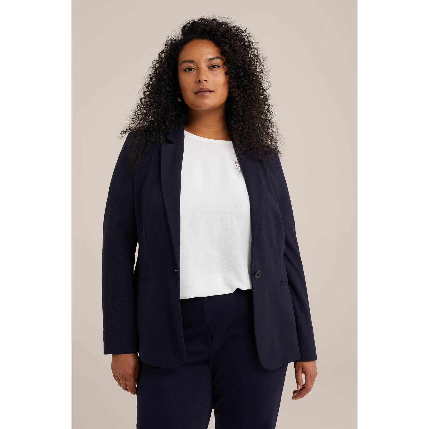 WE Fashion Curve getailleerde blazer marine