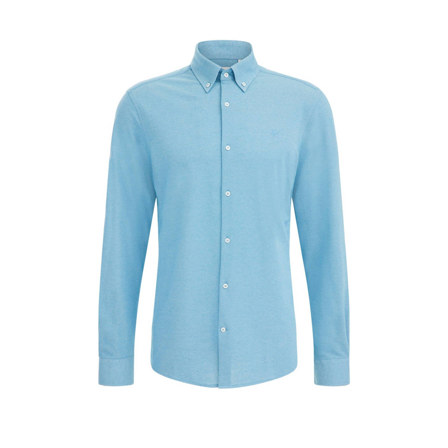 WE Fashion gebreid regular fit overhemd Saro met logo alaskan blue